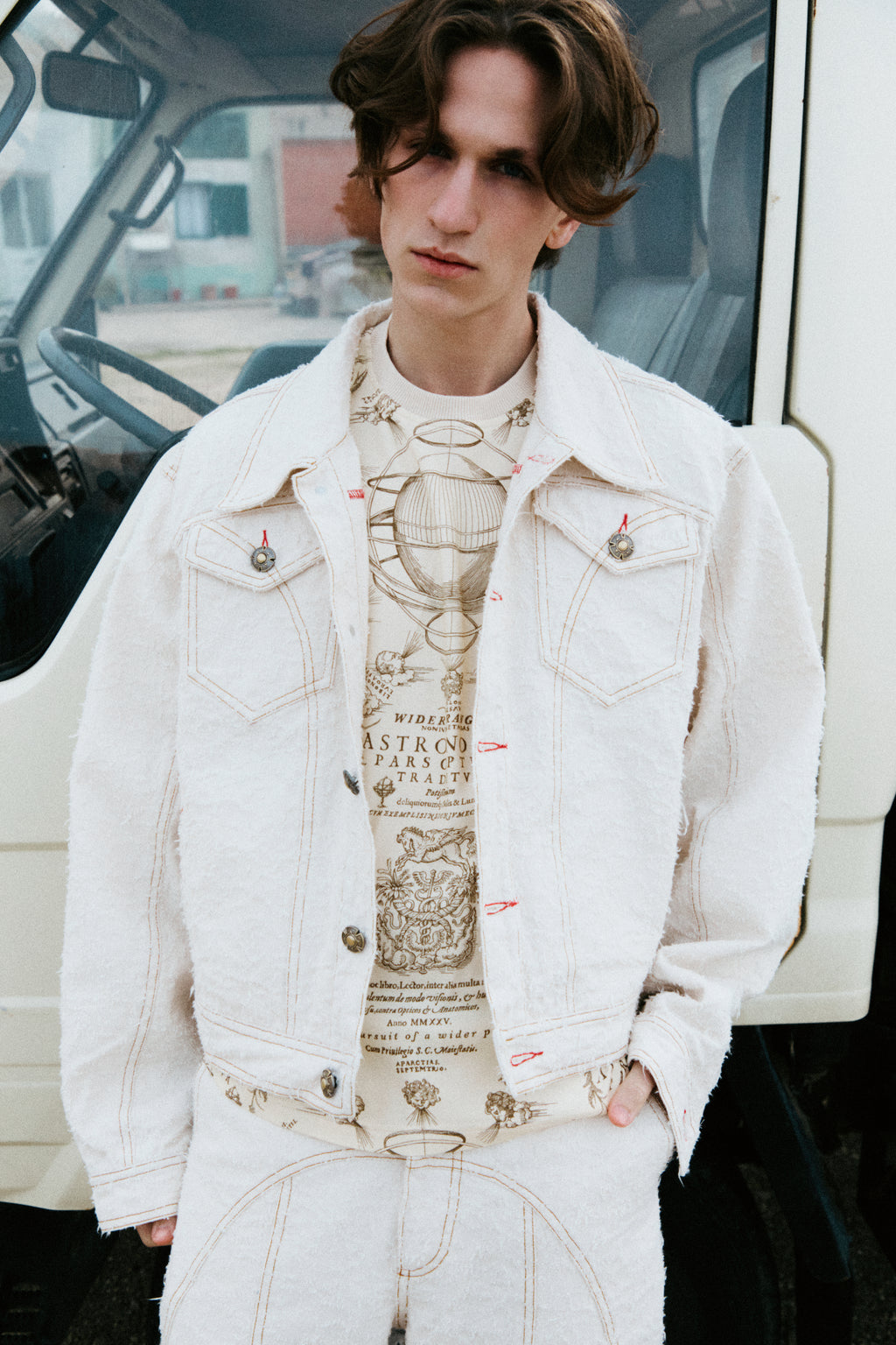 Ivory Textured Denim Jacket