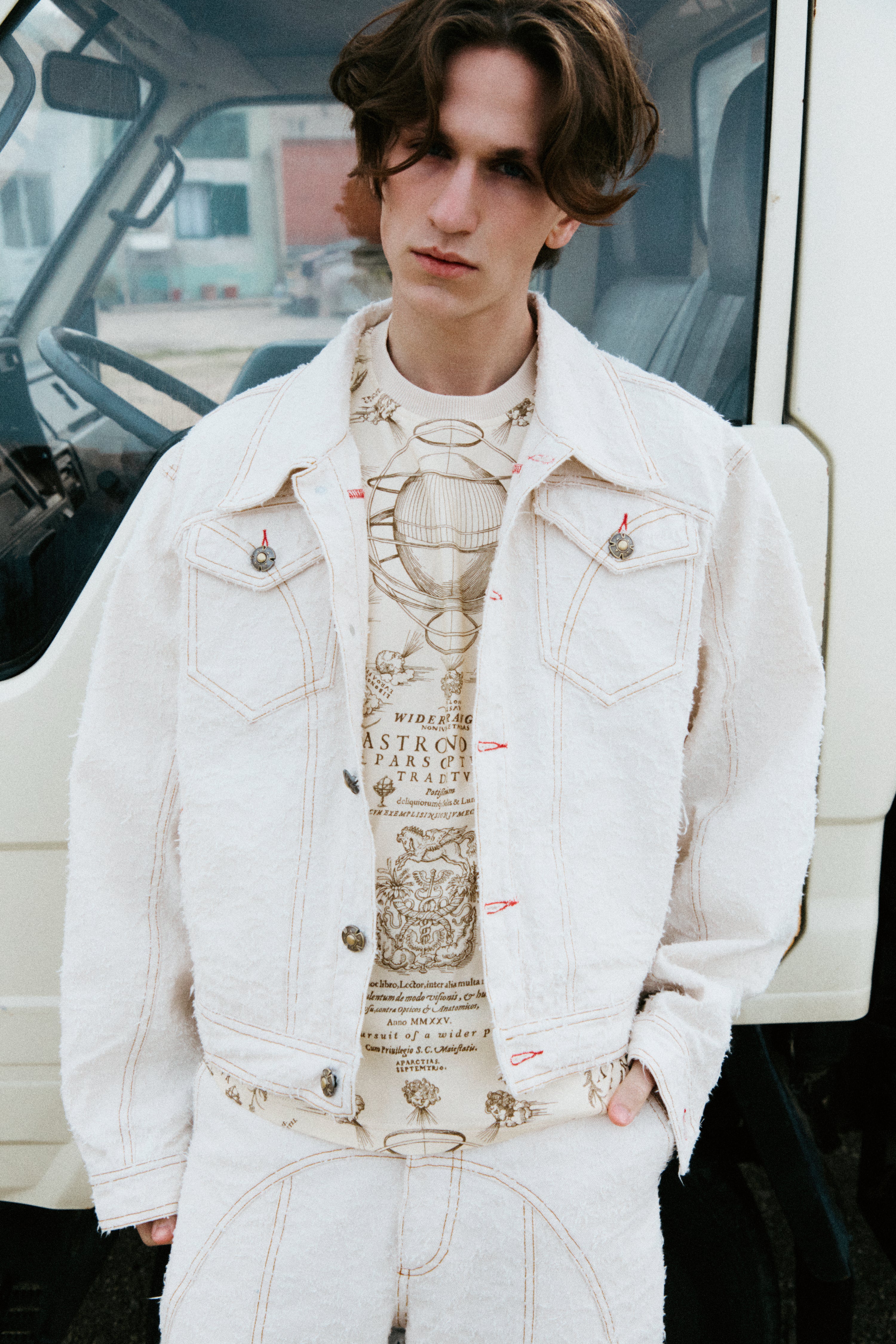 Ivory Textured Denim Jacket