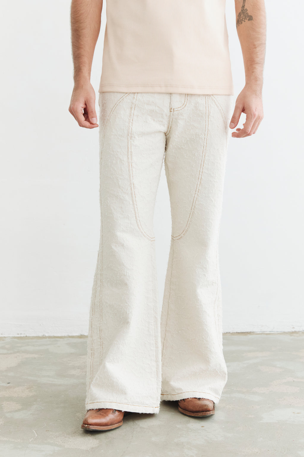 Ivory Textured Bootcut Denim
