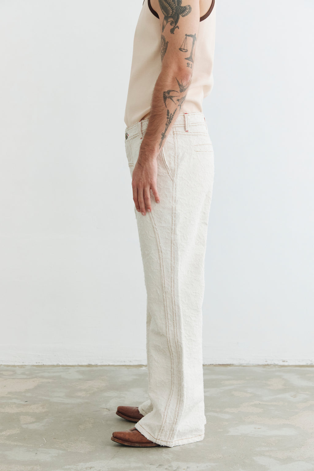 Ivory Textured Bootcut Denim