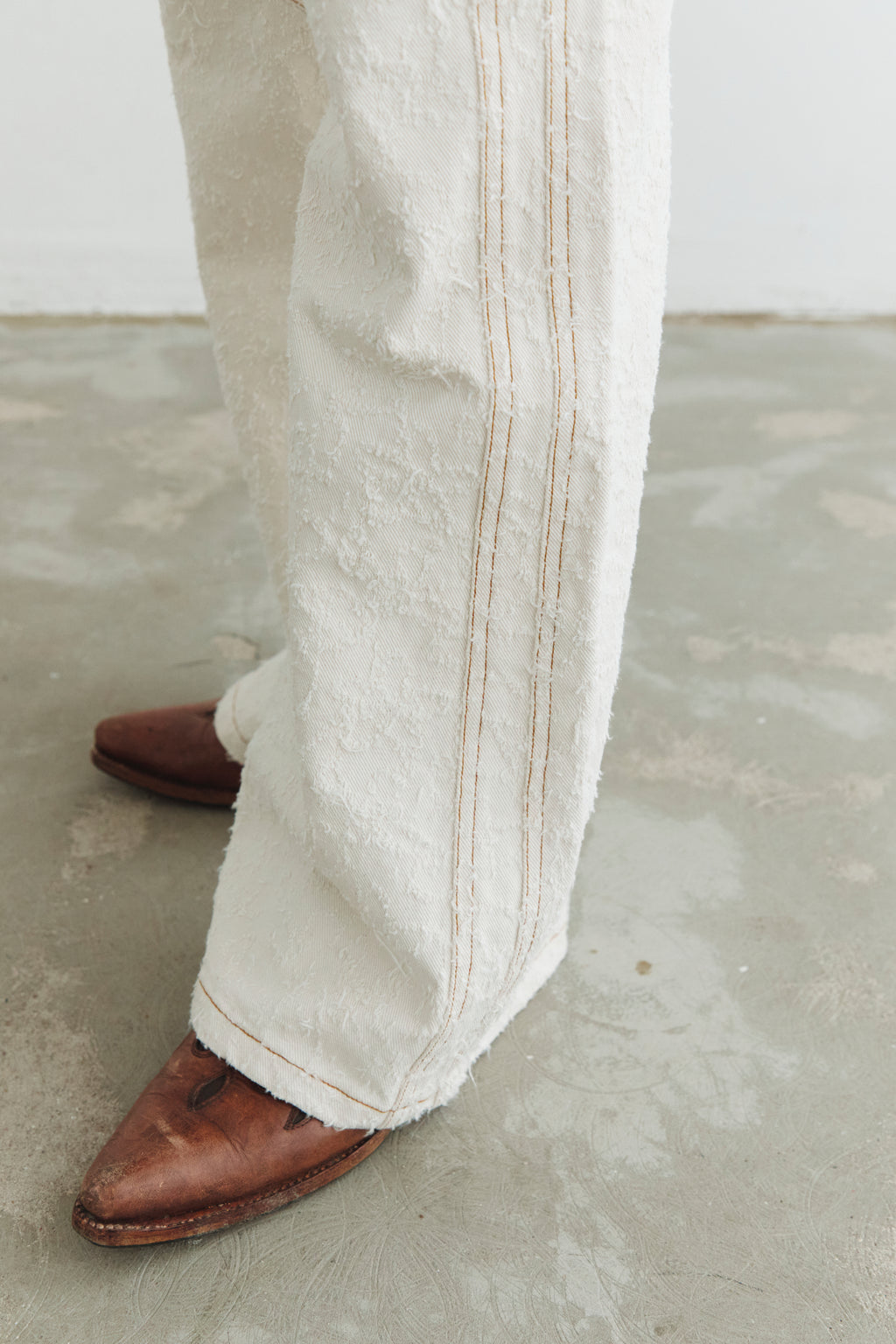 Ivory Textured Bootcut Denim