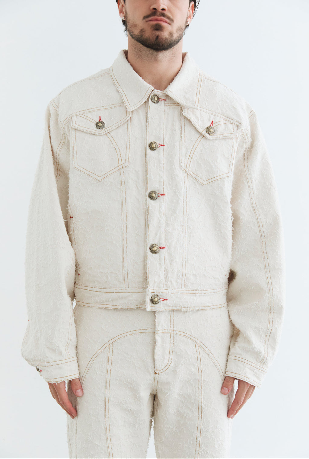 Ivory Textured Denim Jacket