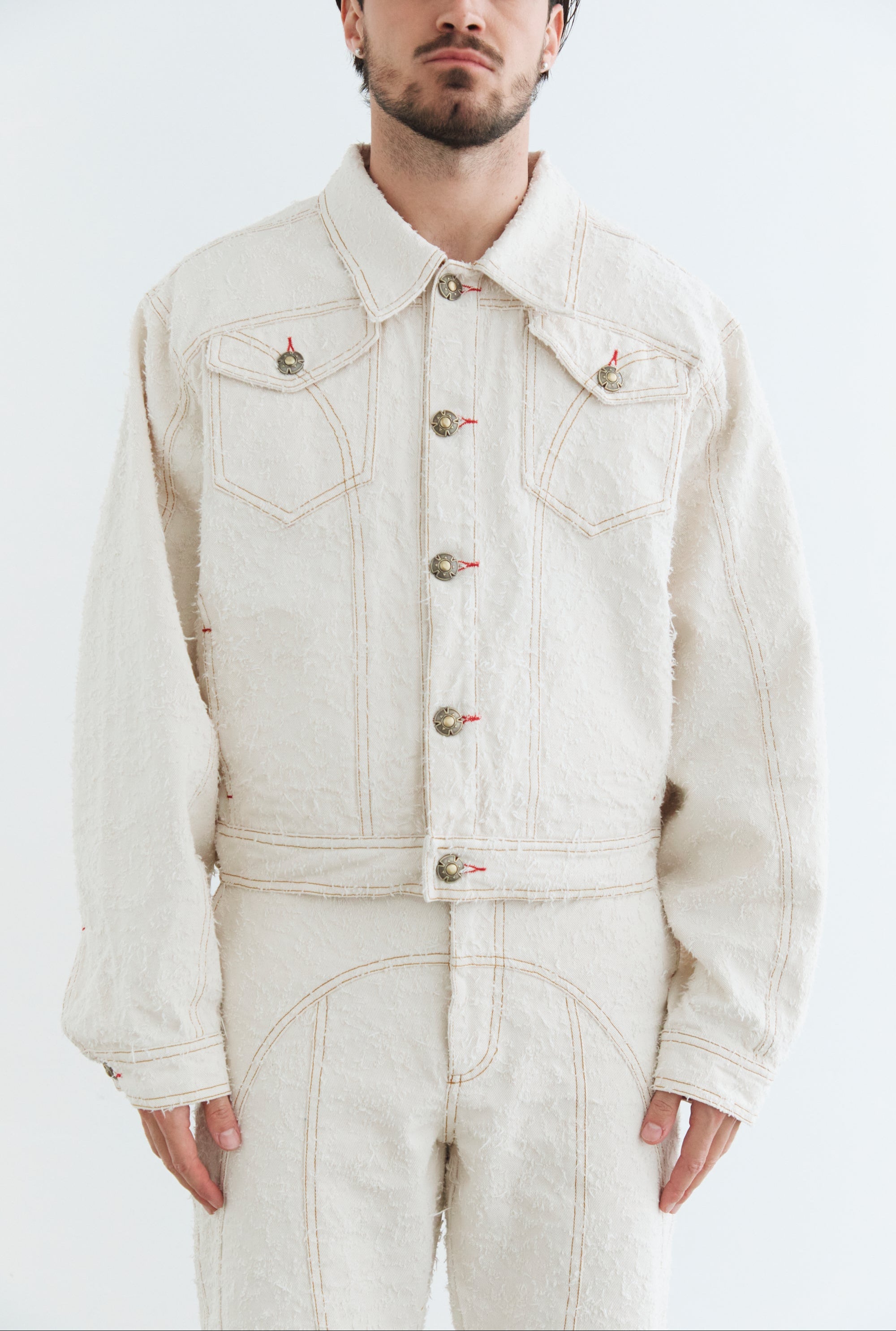 Ivory Textured Denim Jacket