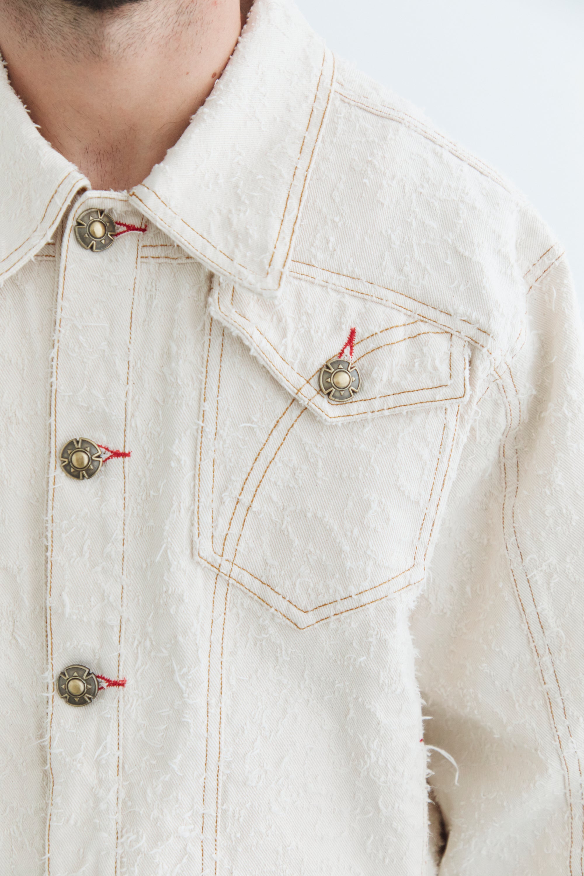 Ivory Textured Denim Jacket
