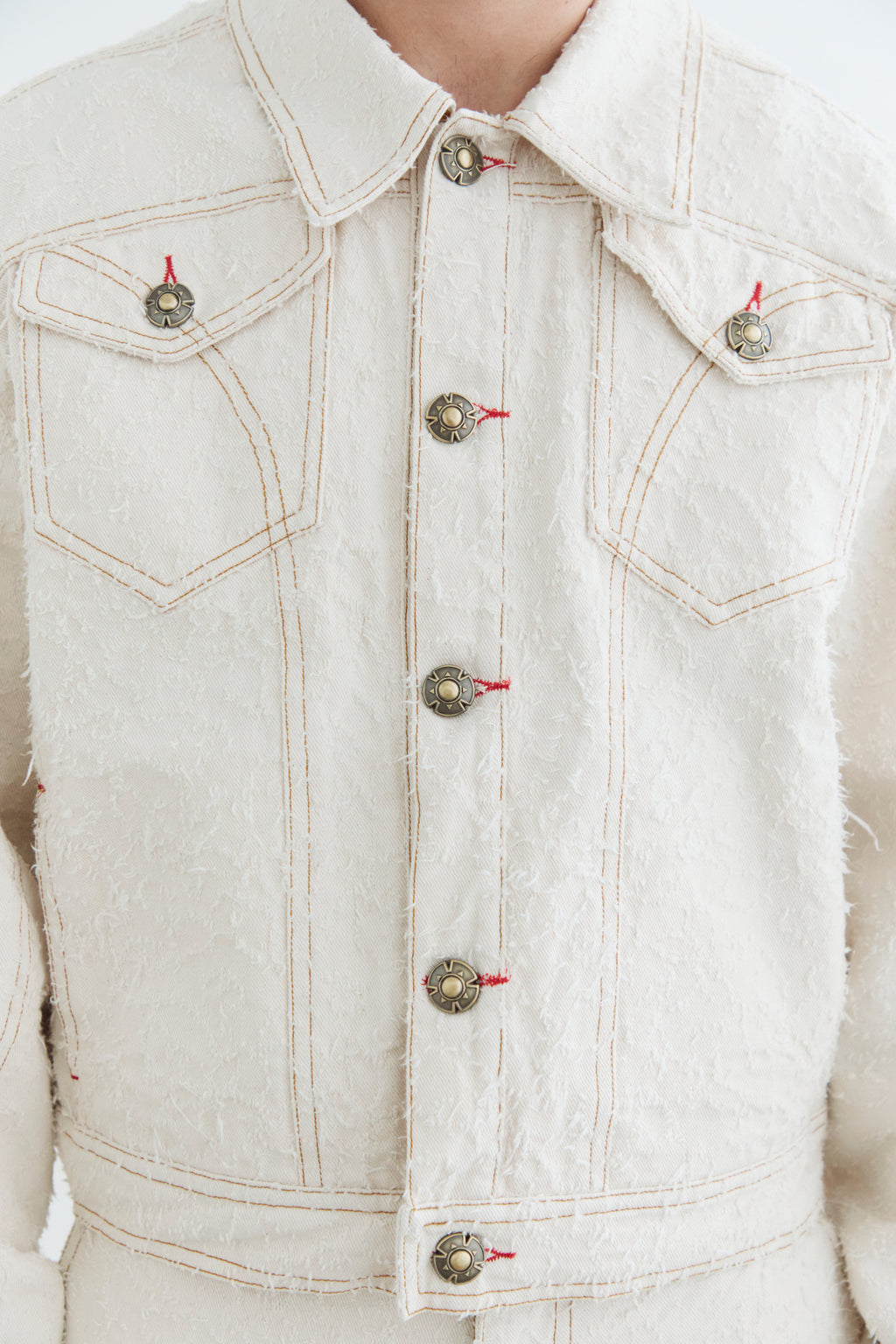 Ivory Textured Denim Jacket