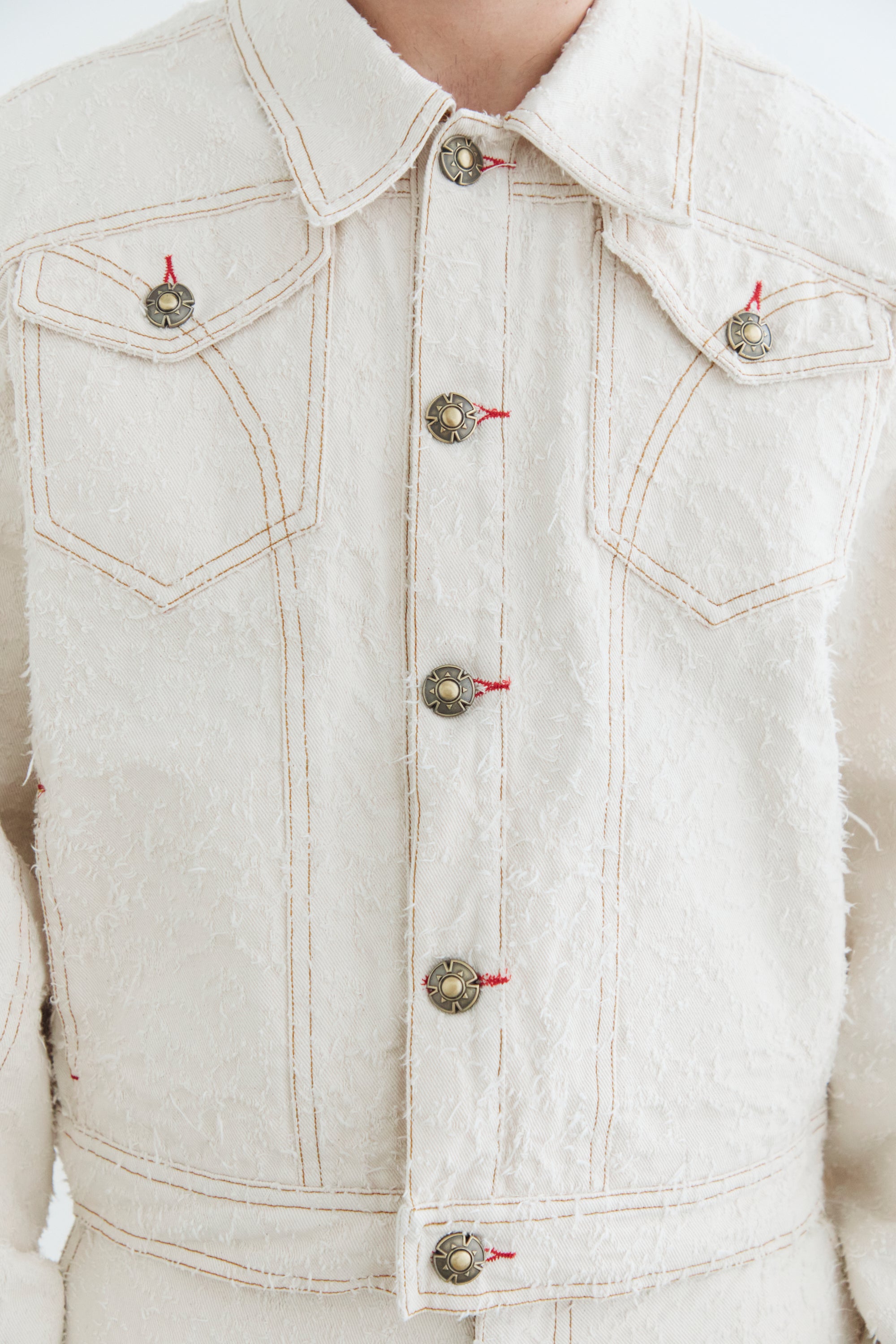 Ivory Textured Denim Jacket