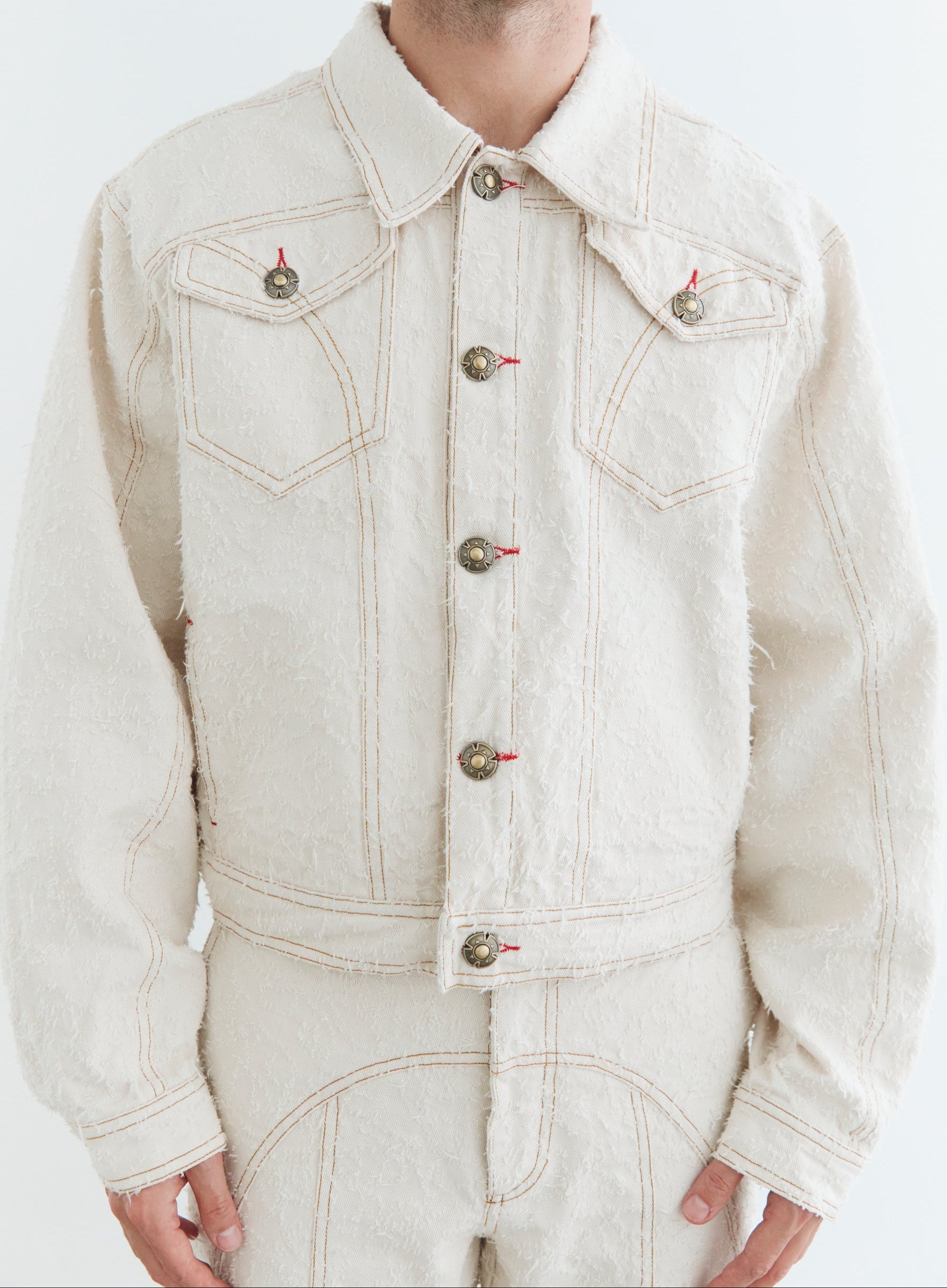 Ivory Textured Denim Jacket