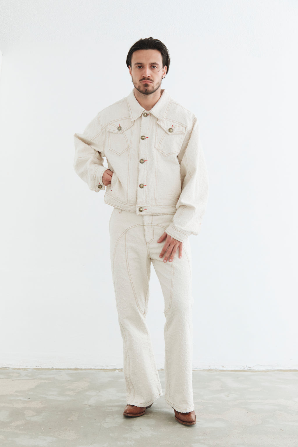Ivory Textured Denim Jacket