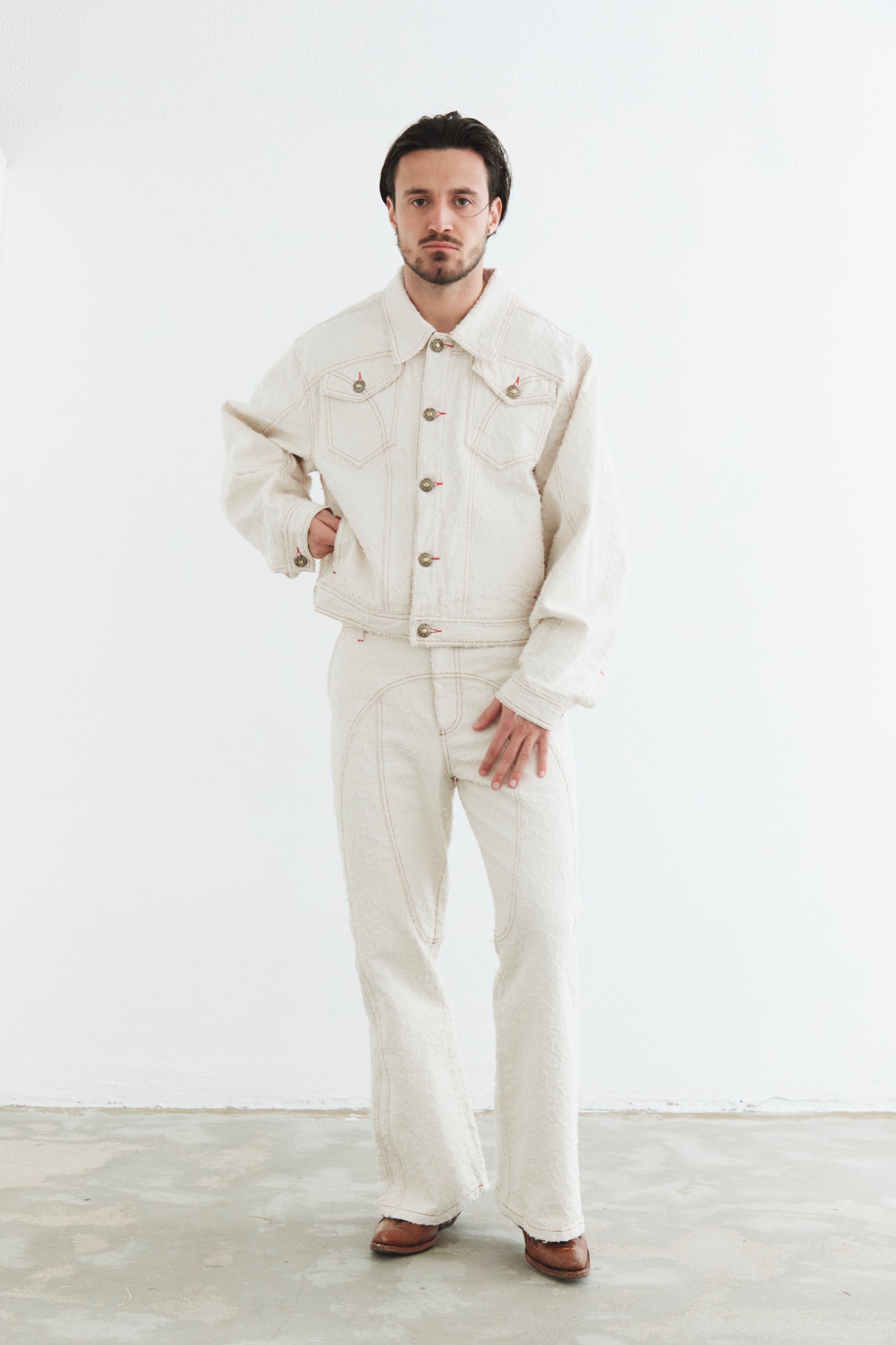Ivory Textured Denim Jacket